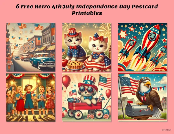 6 Free Retro 4th July Independence Day Postcard Printables